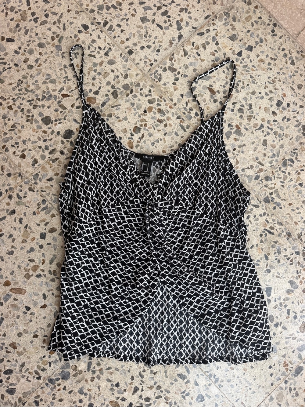Forever 21 Black & White Geometric Ruched Spaghetti Strap Cami